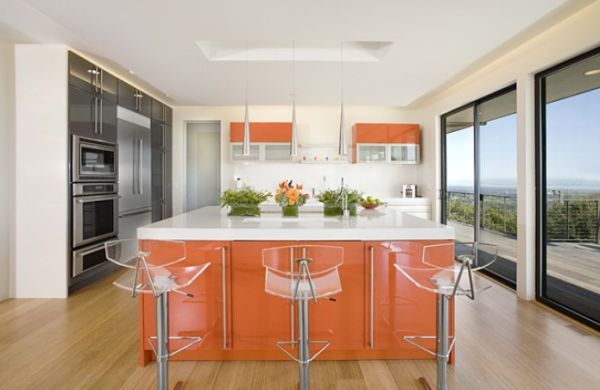 оранжеви кухненски шкафчета